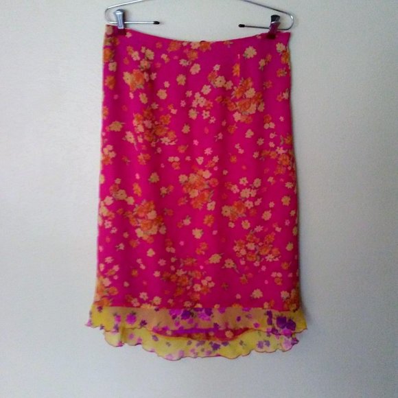 Johnny Was Dresses & Skirts - Johnny Was Floral Ruffle 100% Silk Midi Skirt Size L